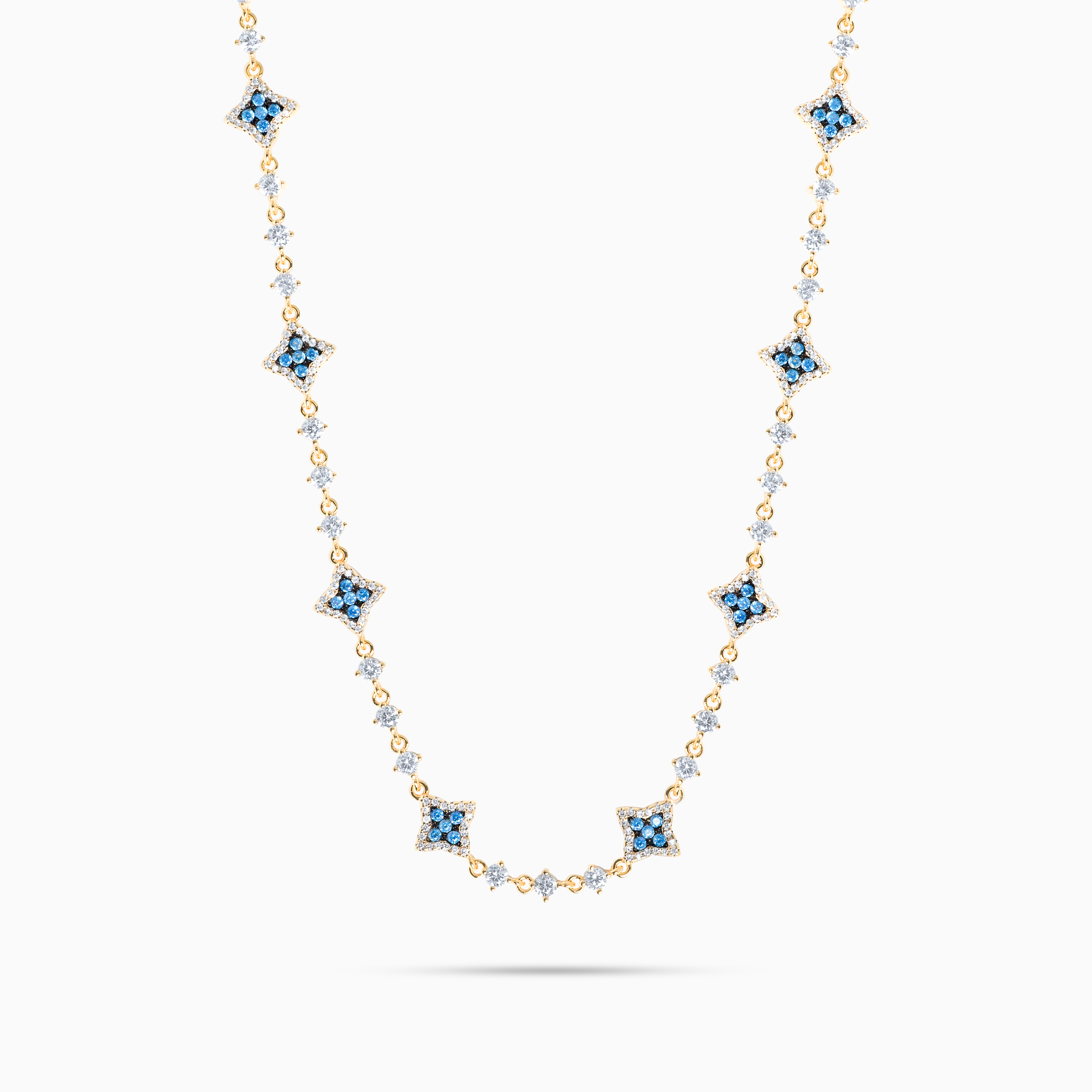 Gold Flower Tennis Chain - Blue Stones