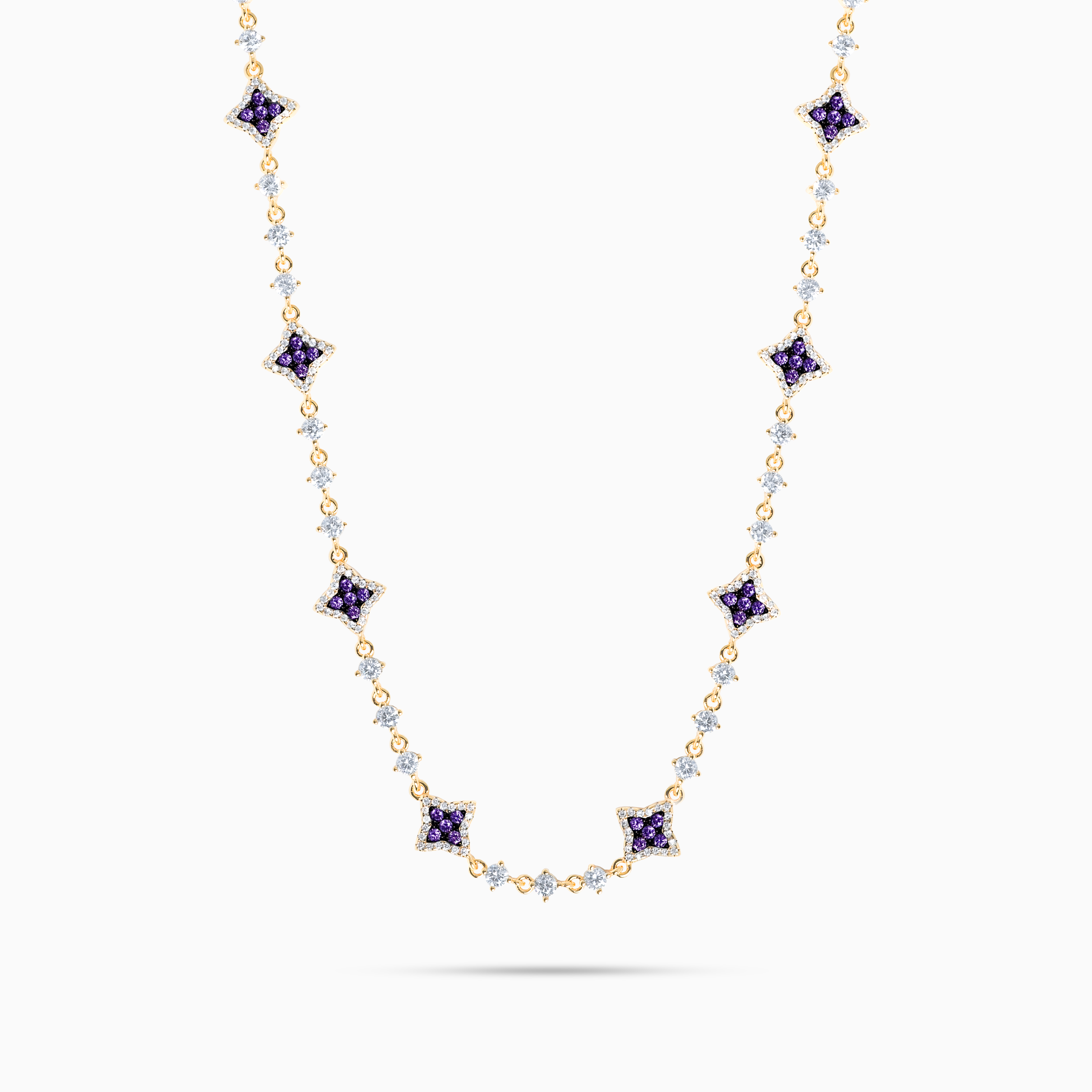 Gold Flower Tennis Chain - Purple Stones