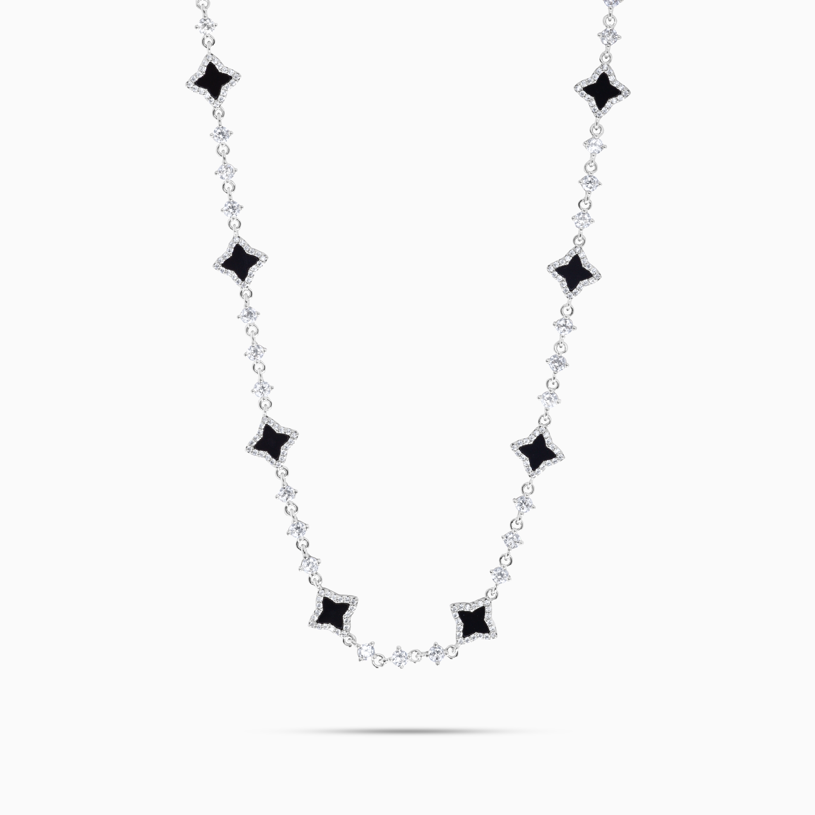Silver Flower Tennis Chain - Black Pattern