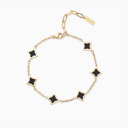Gold Cable Flower Bracelet - Black Pattern