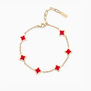 Gold Cable Flower Bracelet - Red Pattern