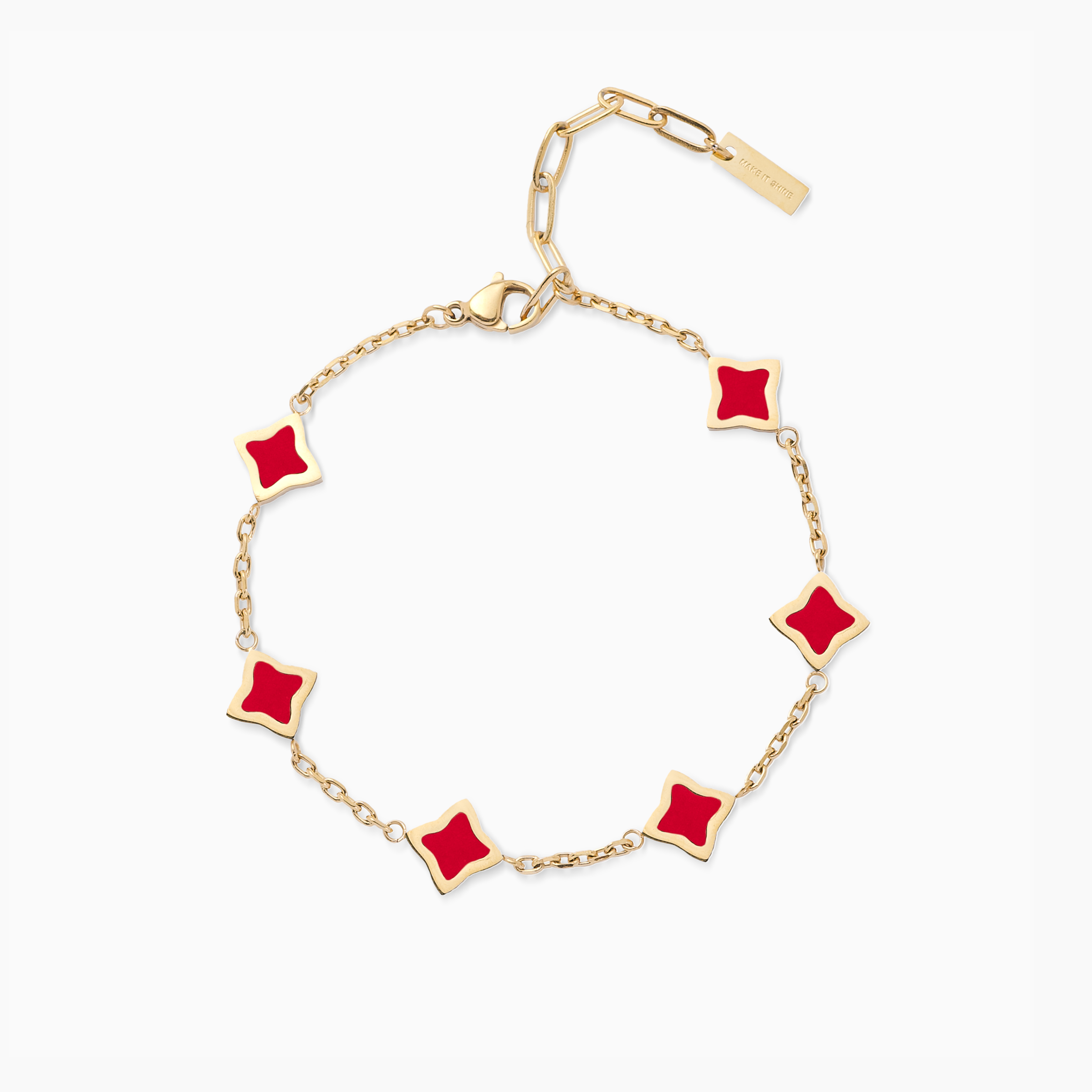 Gold Cable Flower Bracelet - Red Pattern