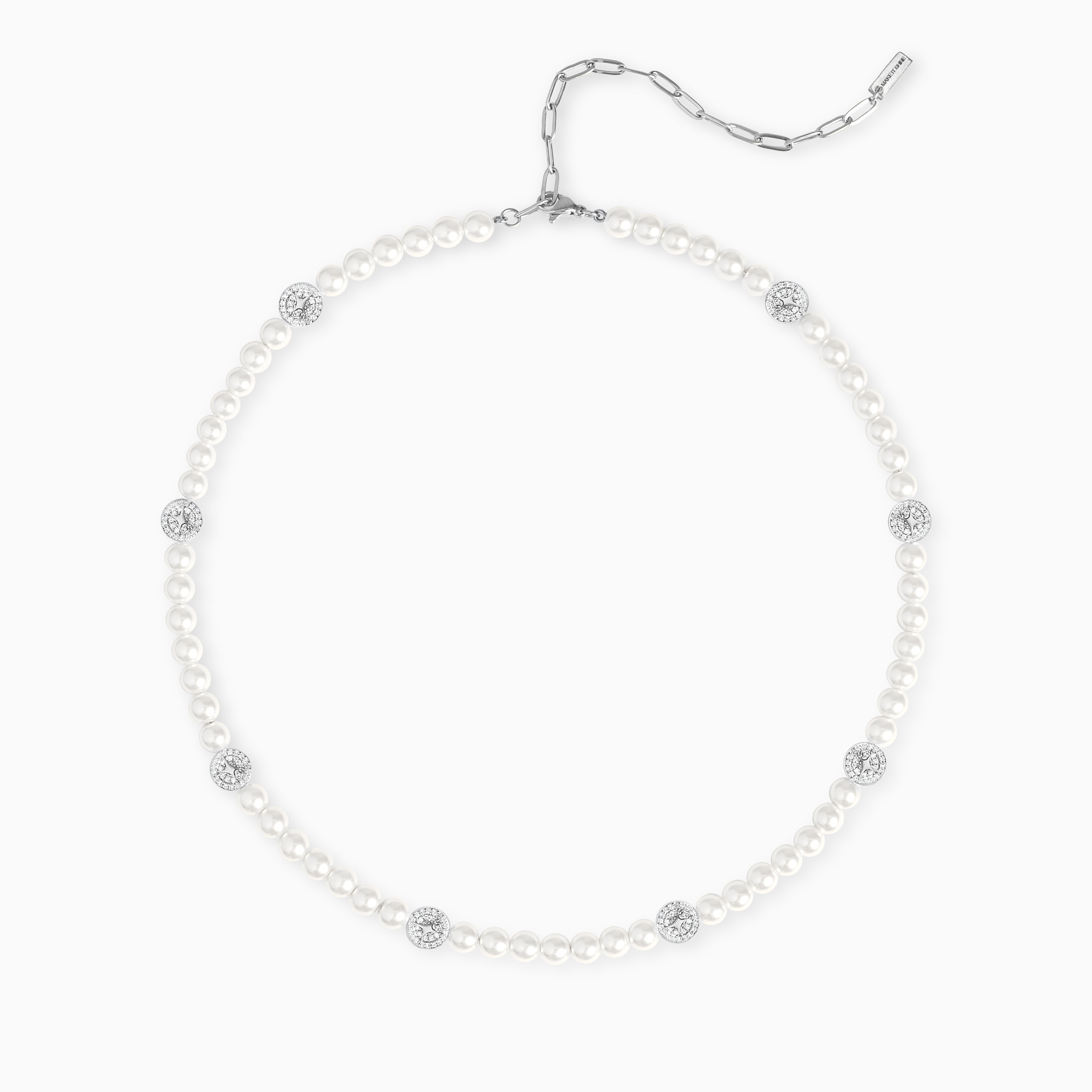 Chaîne perlée Monogramme Argentée