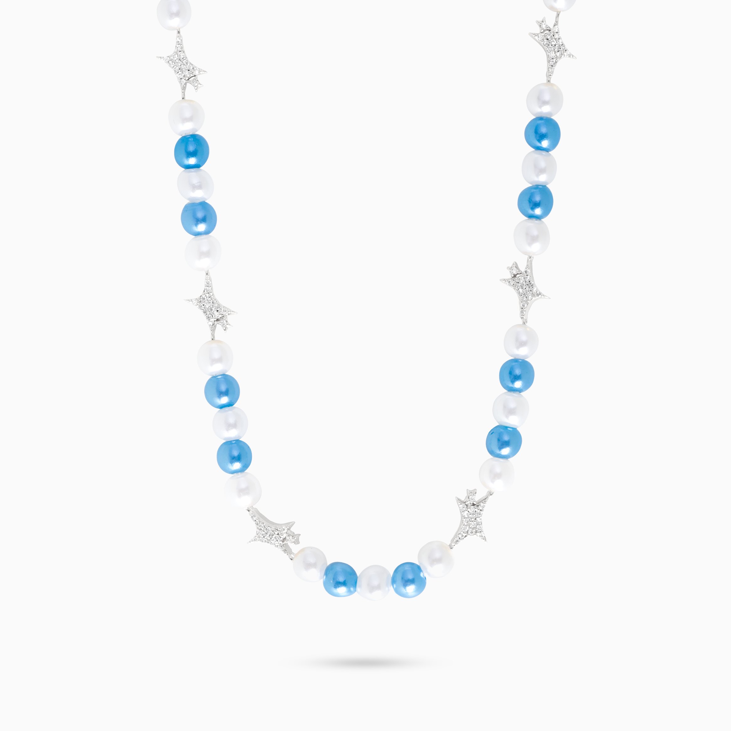 Signature Silver Beaded Chain - White and Blue