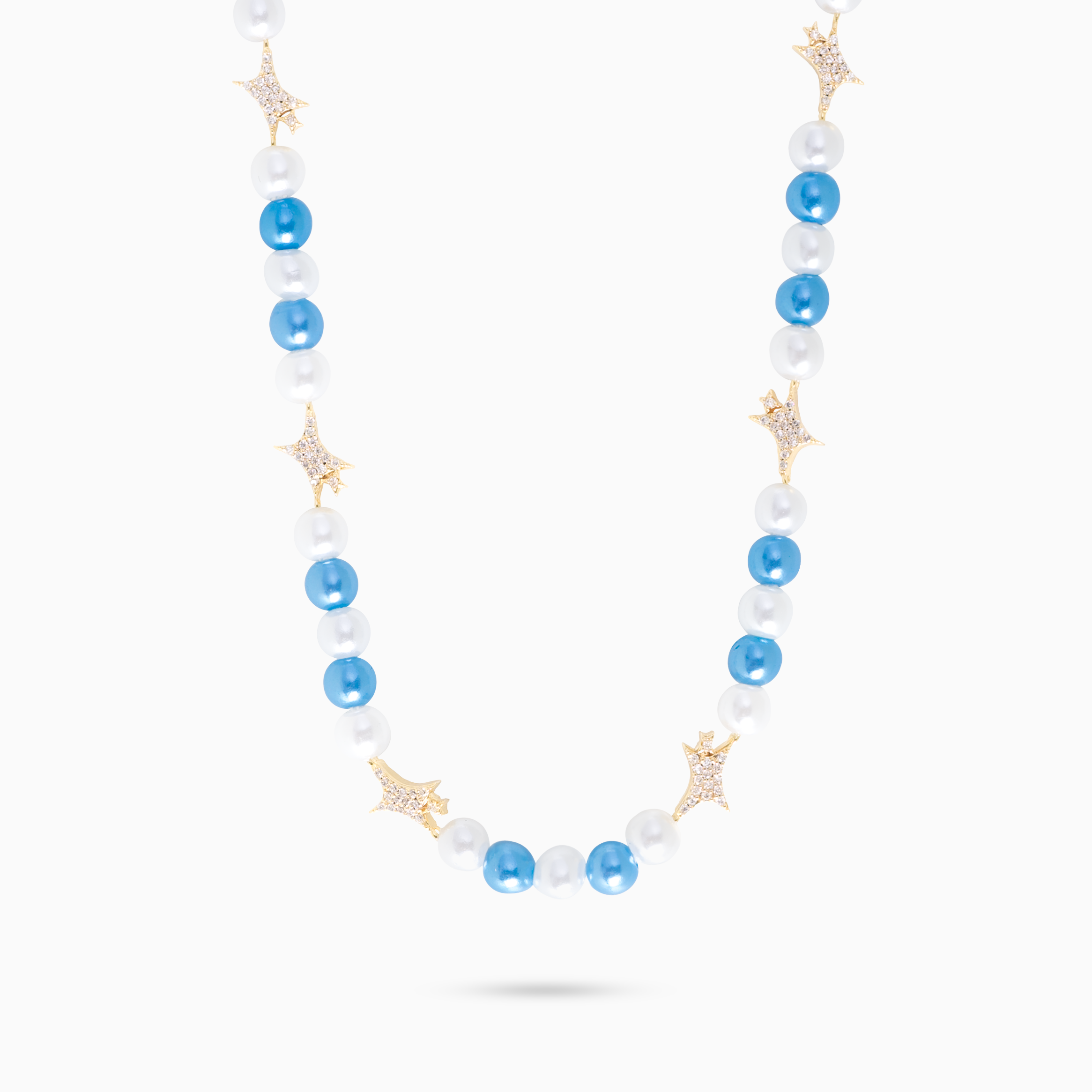 Signature Gold Beaded Chain - White and Blue