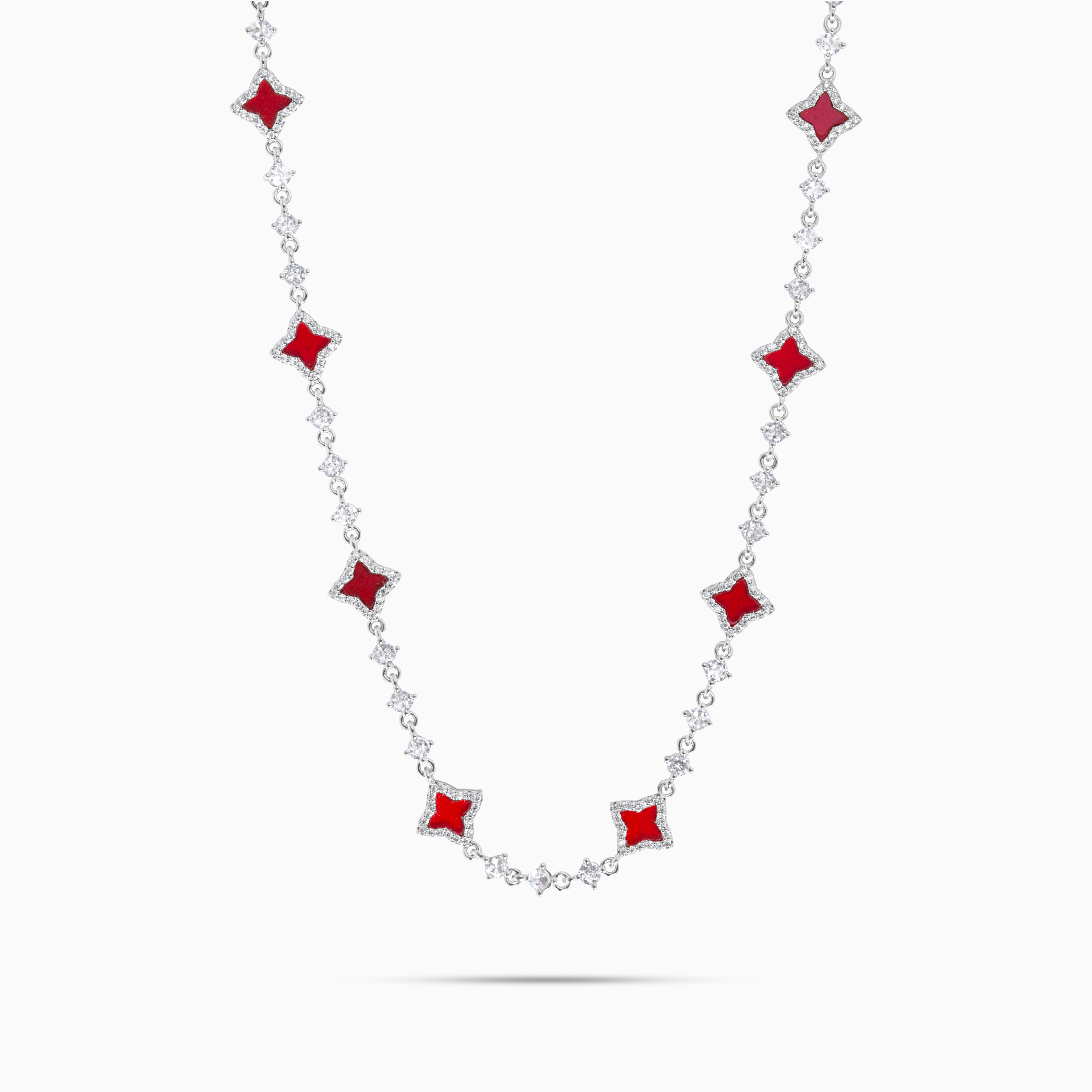 Silver Flower Tennis Chain - Red Pattern