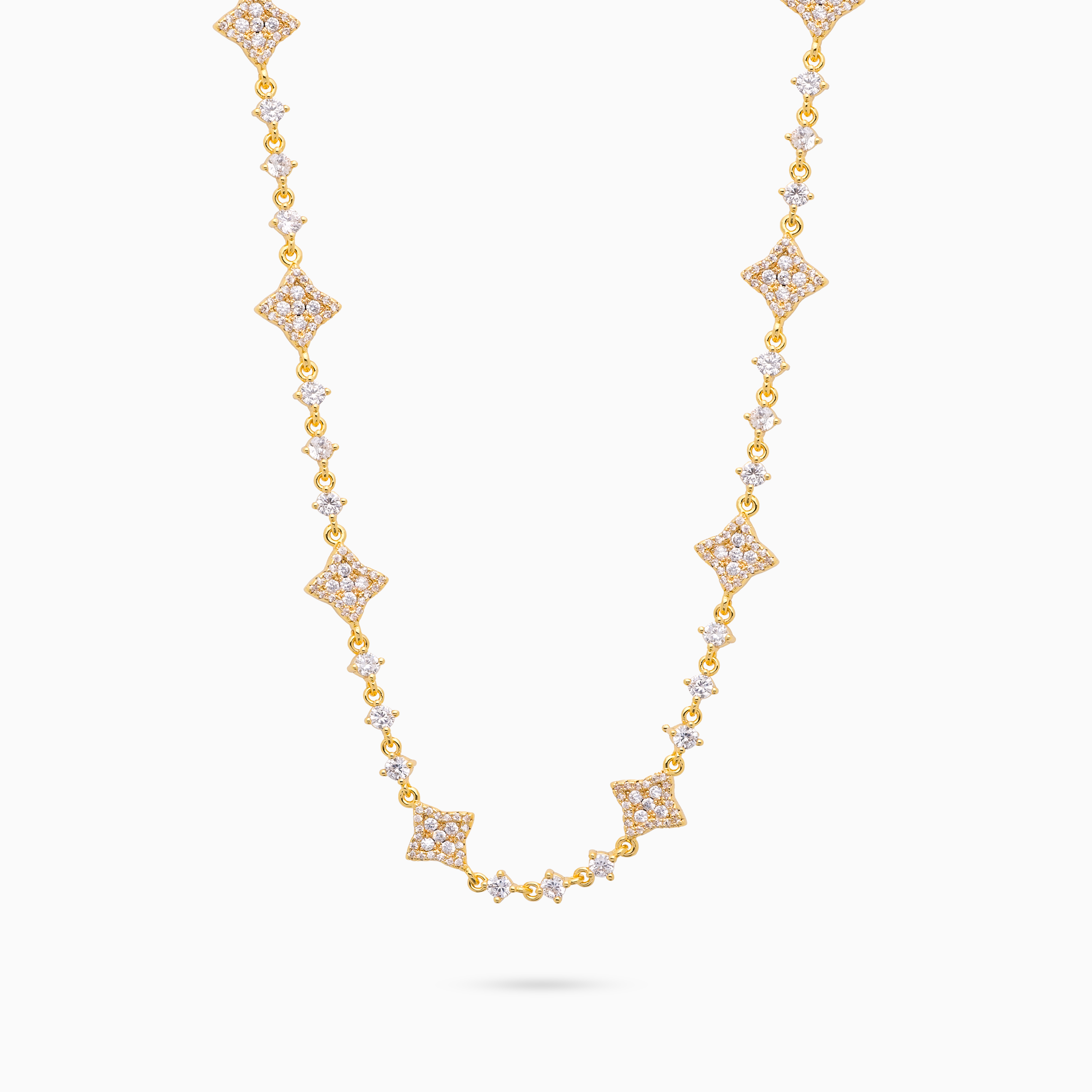 Gold Flower Tennis Chain - White Stones