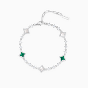Bracelet Flower Tennis Argenté - Motif Blanc & Vert